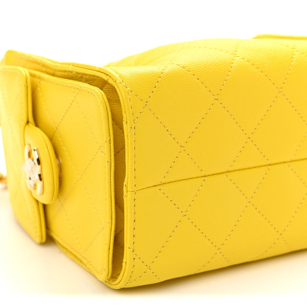 Caviar Quilted Mini Chanel 25 Handbag  Yellow