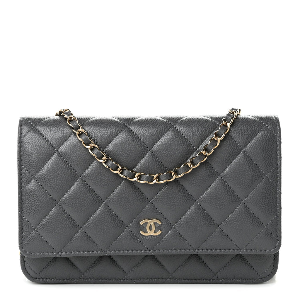 Caviar Quilted Wallet on Chain WOC Grey