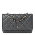 Caviar Quilted Wallet on Chain WOC Grey