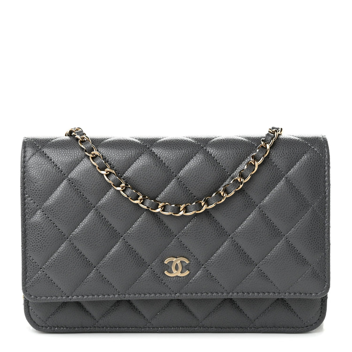 Caviar Quilted Wallet on Chain WOC Grey