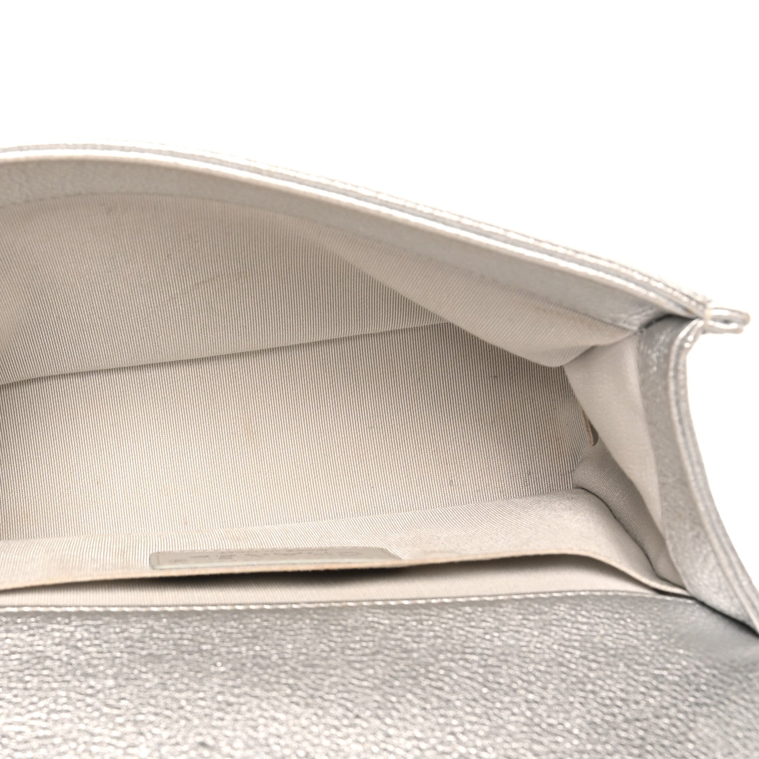 Metallic Calfskin Camellia Quilted Small Boy Flap Silver