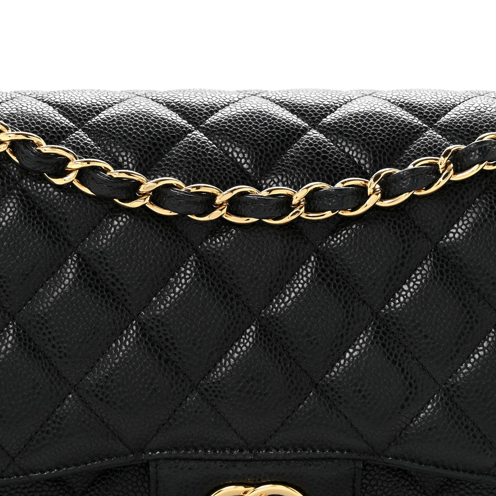 Caviar Quilted Jumbo Double Flap Black