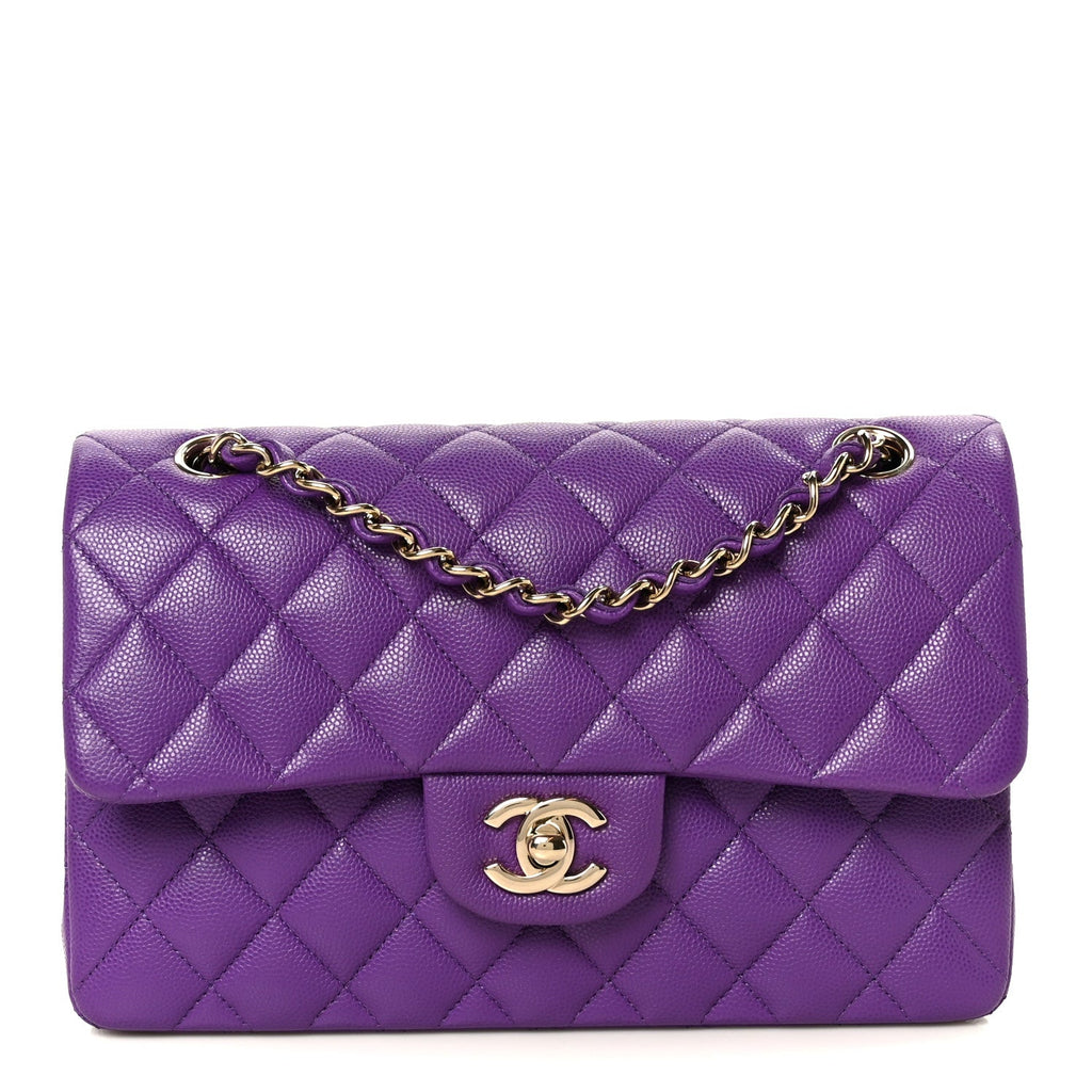 Caviar Quilted Small Double Flap Purple