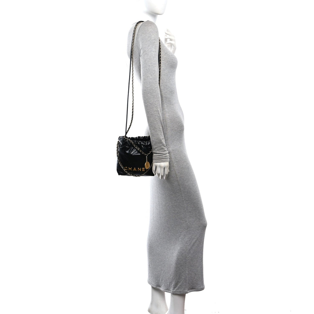 Shiny Calfskin Quilted Mini Chanel 22 Black