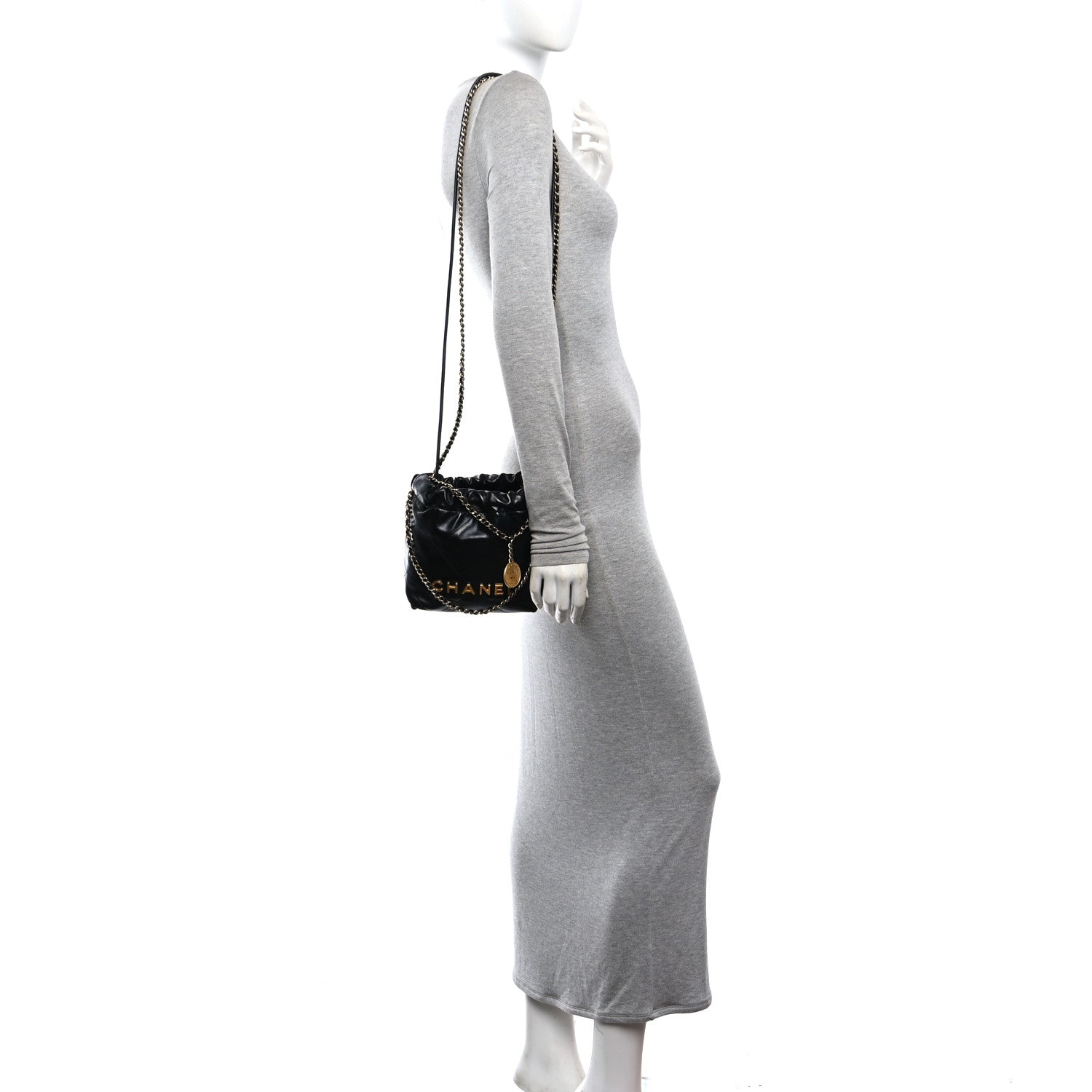 Shiny Calfskin Quilted Mini Chanel 22 Black