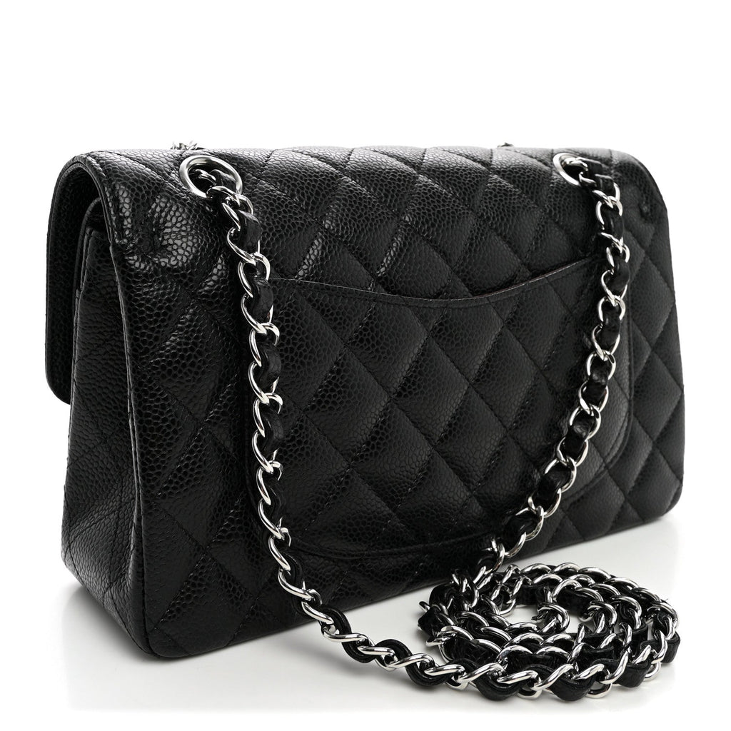 Caviar Quilted Small Double Flap Black