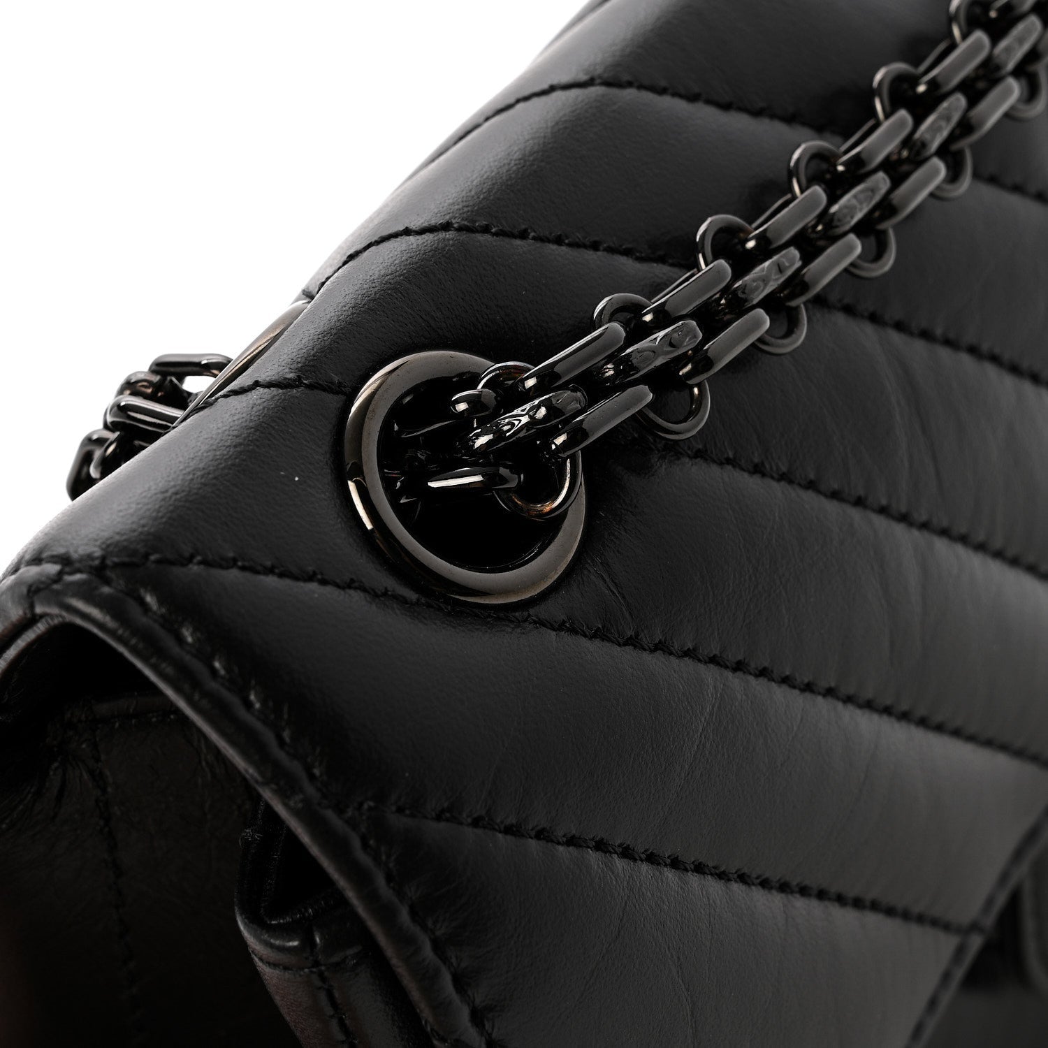 Aged Calfskin Chevron Quilted 2.55 Reissue Mini Flap So Black