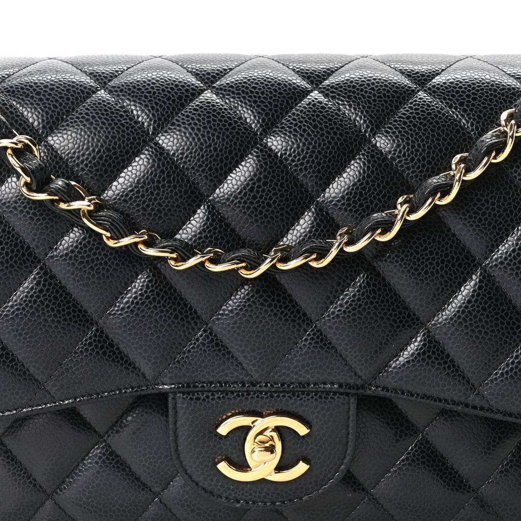 Caviar Quilted Jumbo Double Flap Black