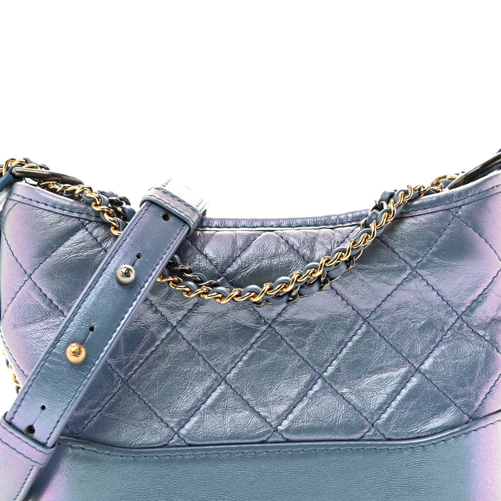 Iridescent Aged Calfskin Quilted Small Gabrielle Hobo Blue