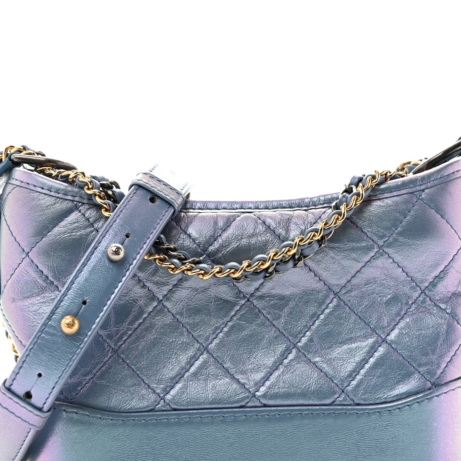 Iridescent Aged Calfskin Quilted Small Gabrielle Hobo Blue