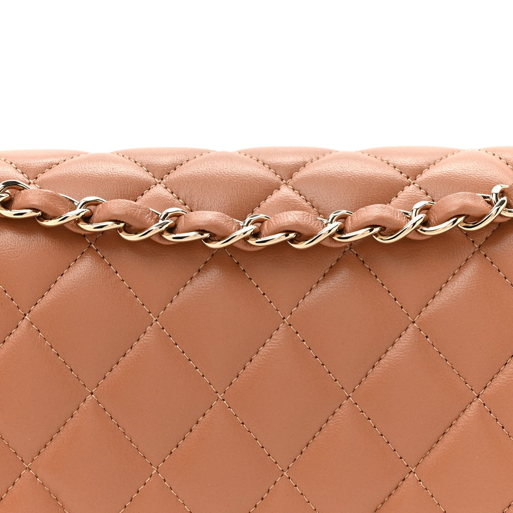Lambskin Quilted Medium Double Flap Brown