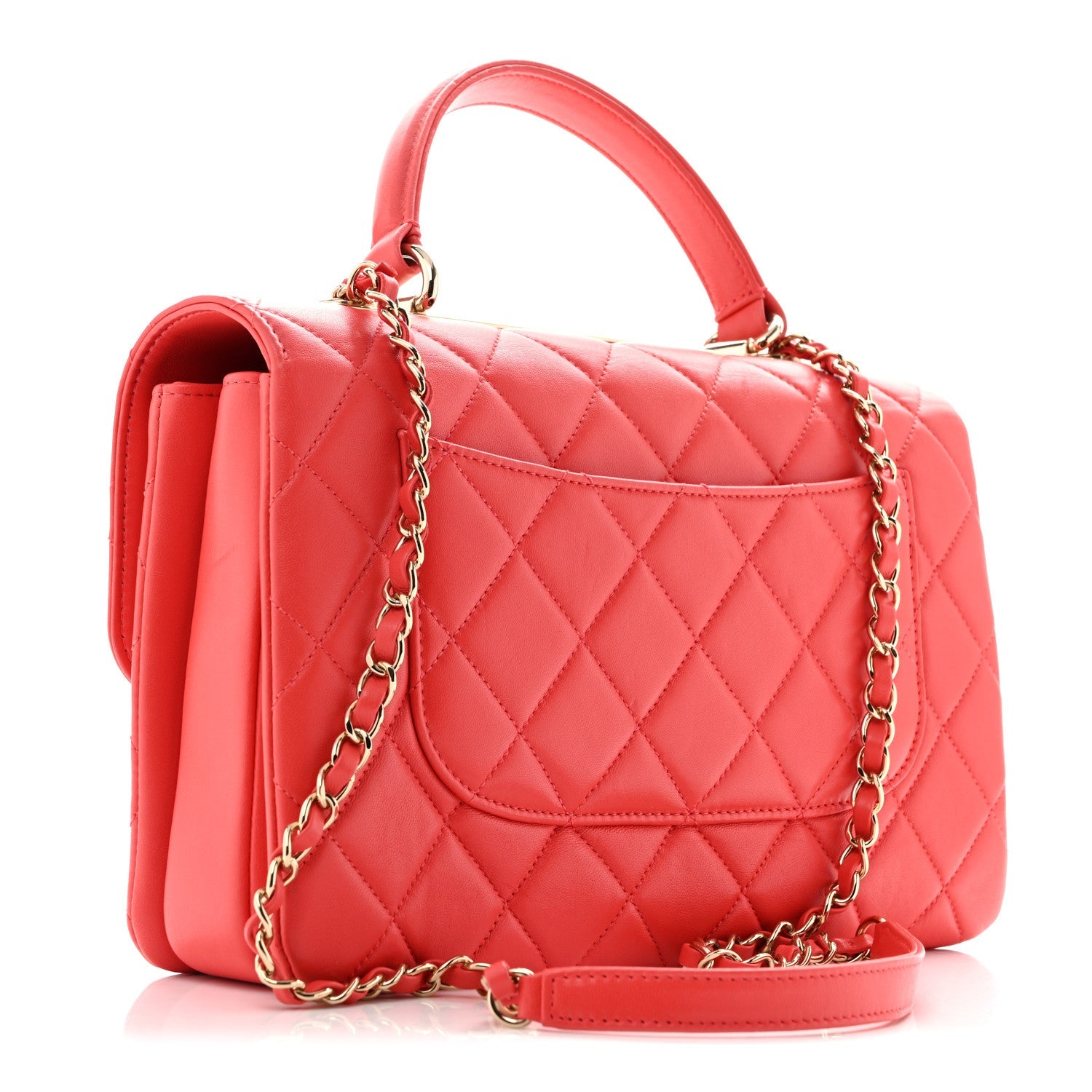 Lambskin Quilted Medium Trendy CC Flap Dual Handle Bag Coral