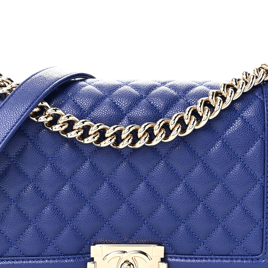 Caviar Quilted Medium Boy Flap Blue