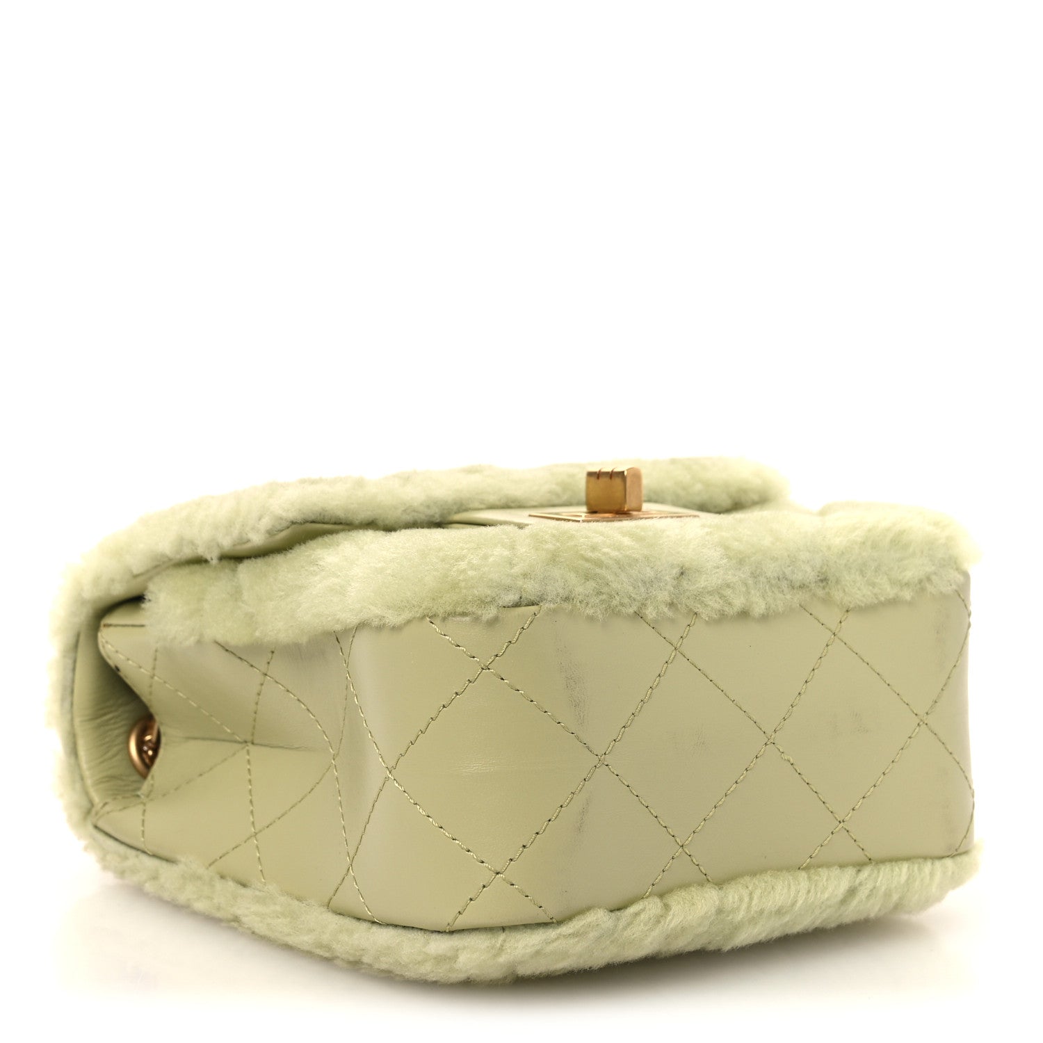 Shearling Aged Calfskin Quilted 2.55 Reissue Mini North South Flap Green