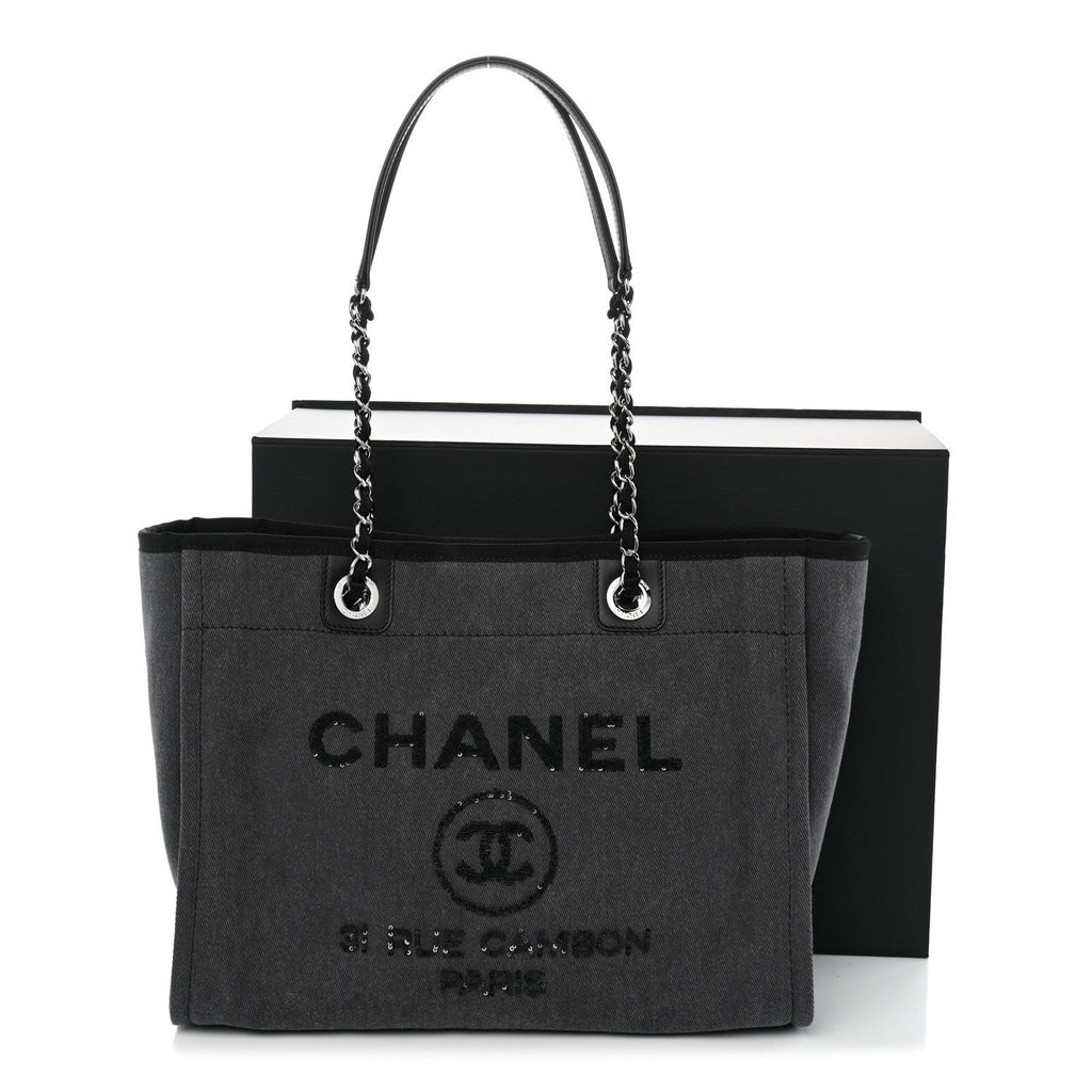 Canvas Sequin Small Deauville Tote Charcoal