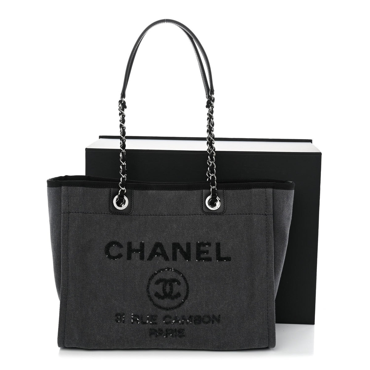 Canvas Sequin Small Deauville Tote Charcoal
