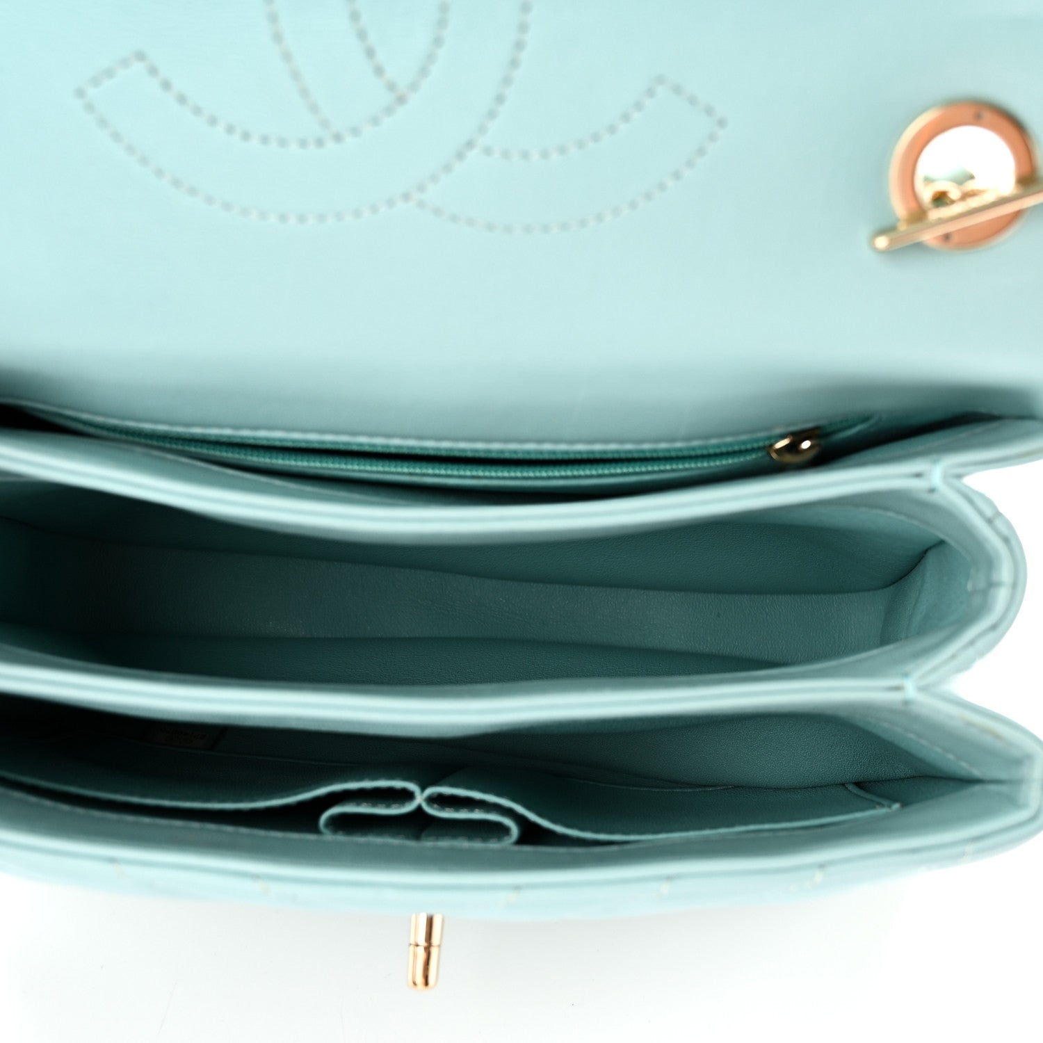 Lambskin Chevron Quilted Small Trendy CC Flap Dual Handle Bag Light Blue