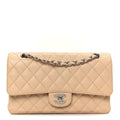 Caviar Quilted Medium Double Flap Beige