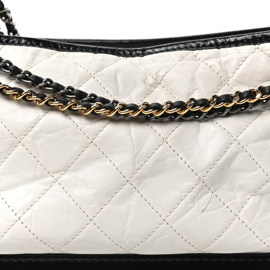 Aged Calfskin Quilted Medium Gabrielle Hobo Black White