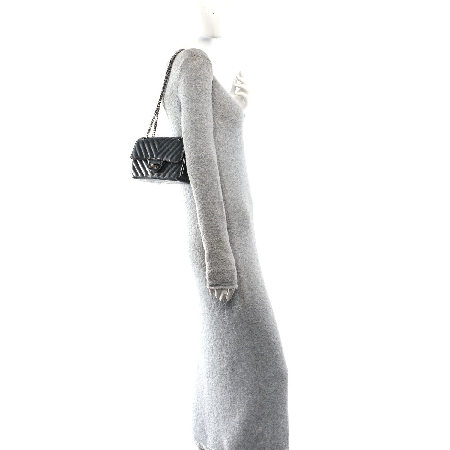 Metallic Aged Calfskin Chevron Quilted 2.55 Reissue Mini Flap Grey