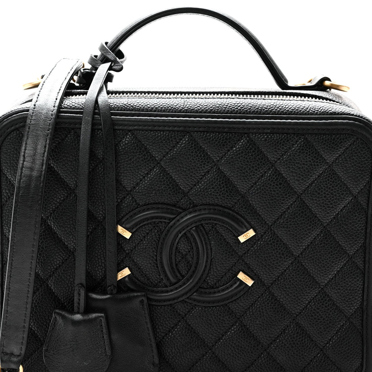 Caviar Quilted Large CC Filigree Vanity Case Black