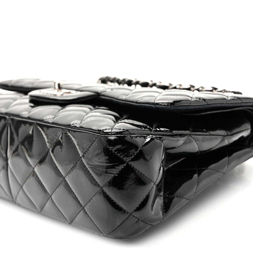 Patent Quilted Jumbo Double Flap Black