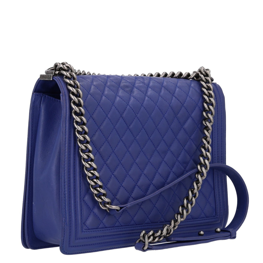 Calfskin Quilted Large Boy Flap Dark Blue