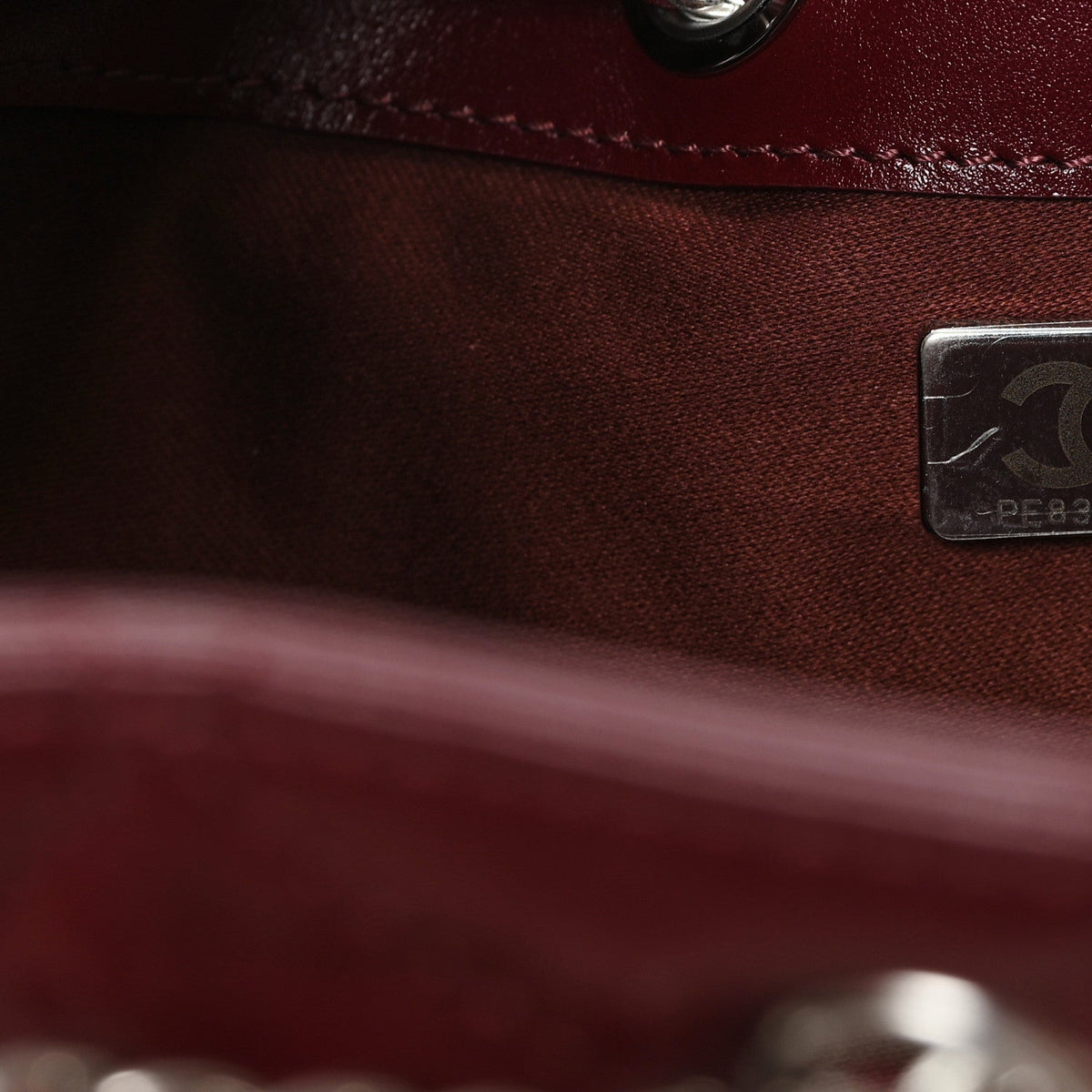 Shiny Crumpled Calfskin Quilted Small Chanel 25 Handbag Burgundy