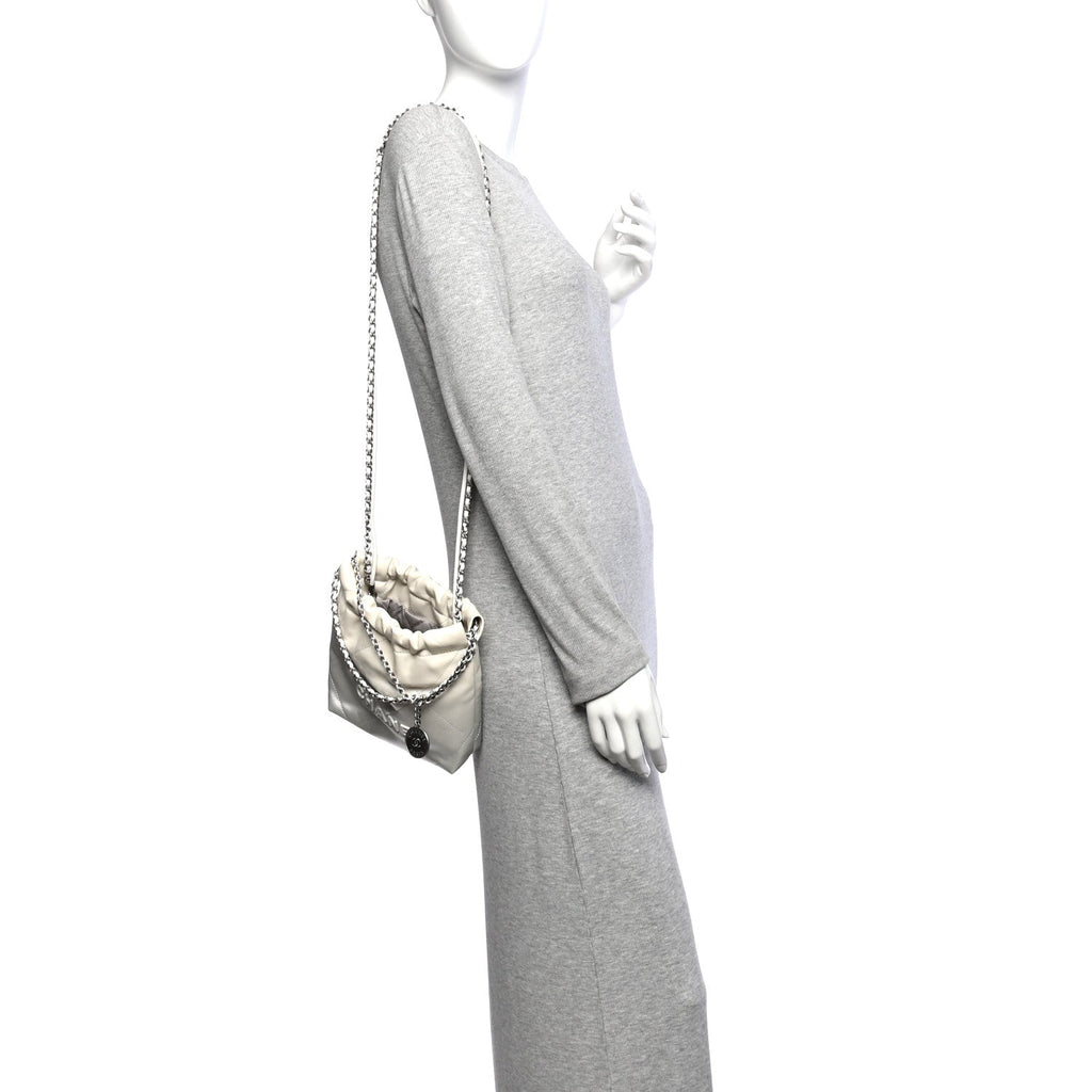 Metallic Shaded Calfskin Quilted Mini Chanel 22 White Silver