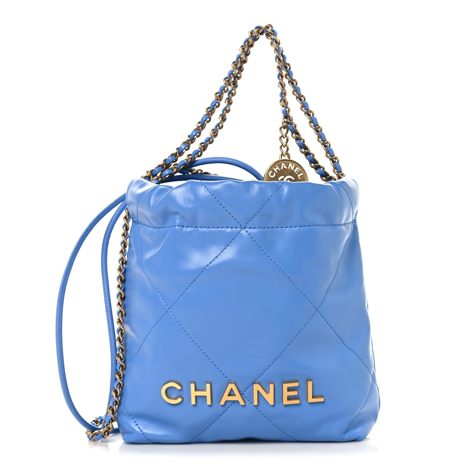 Shiny Calfskin Quilted Mini Chanel 22 Blue