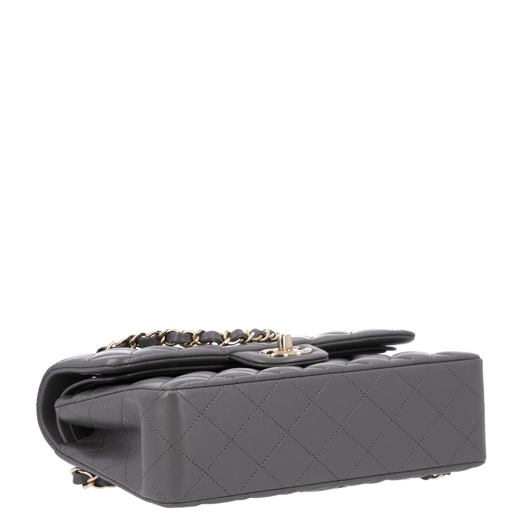Lambskin Quilted Small Double Flap Grey