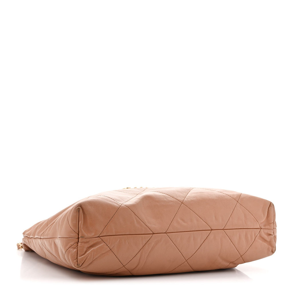 Shiny Calfskin Quilted Chanel 22 Beige