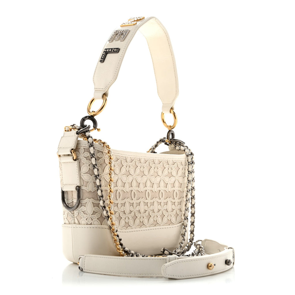 Calfskin Wool Felt Embossed Small Gabrielle Logo Hobo White