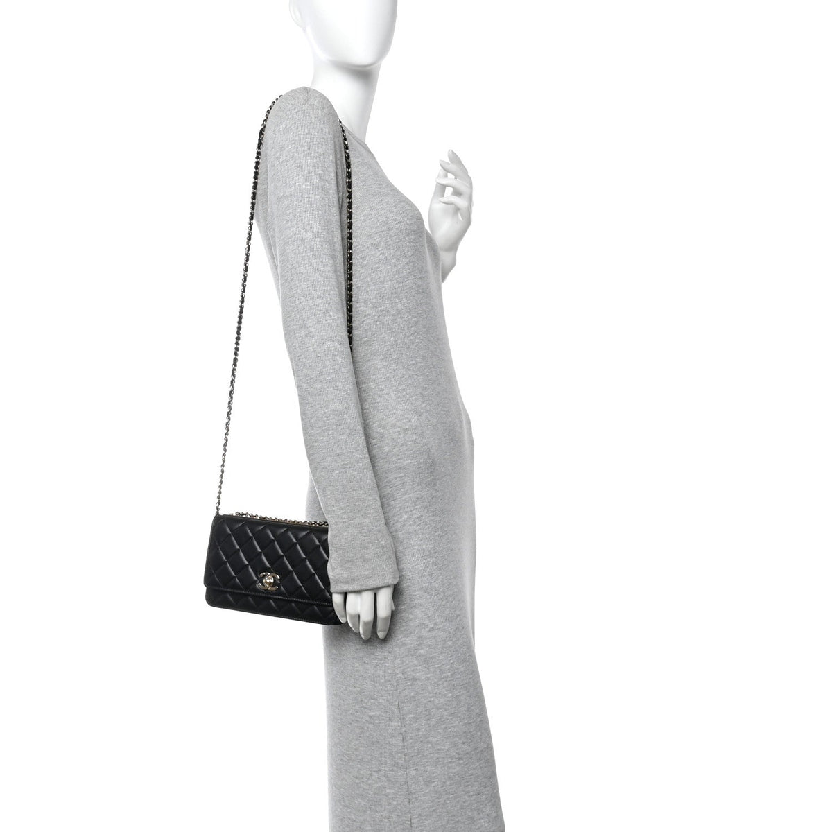 Lambskin Quilted Trendy CC Wallet On Chain WOC Black