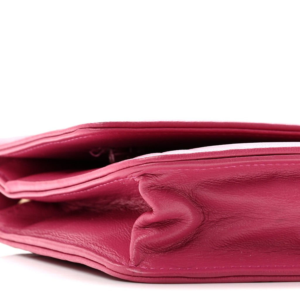 Lambskin Camellia Embossed Wallet on Chain WOC Fuchsia