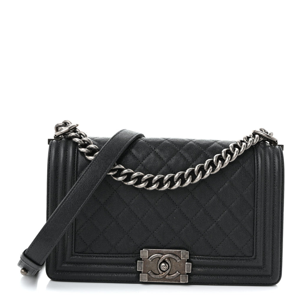 Caviar Quilted Medium Boy Flap Dark Grey
