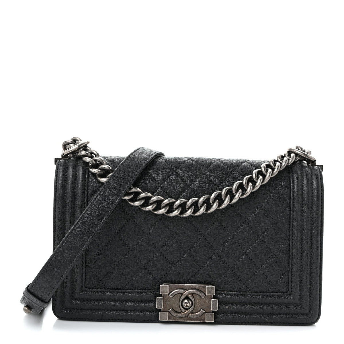 Caviar Quilted Medium Boy Flap Dark Grey