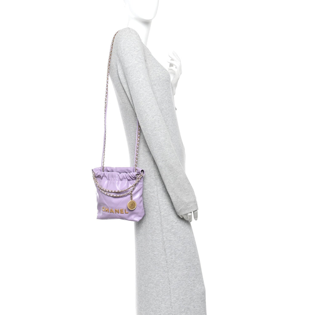 Shiny Calfskin Quilted Mini Chanel 22 Light Purple