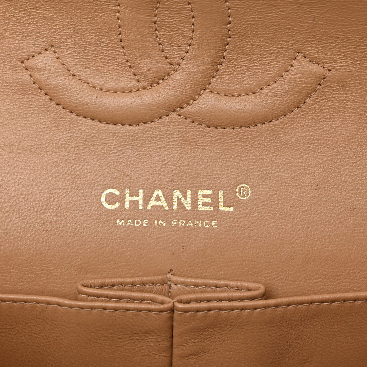 Caviar Quilted Medium Double Flap Beige