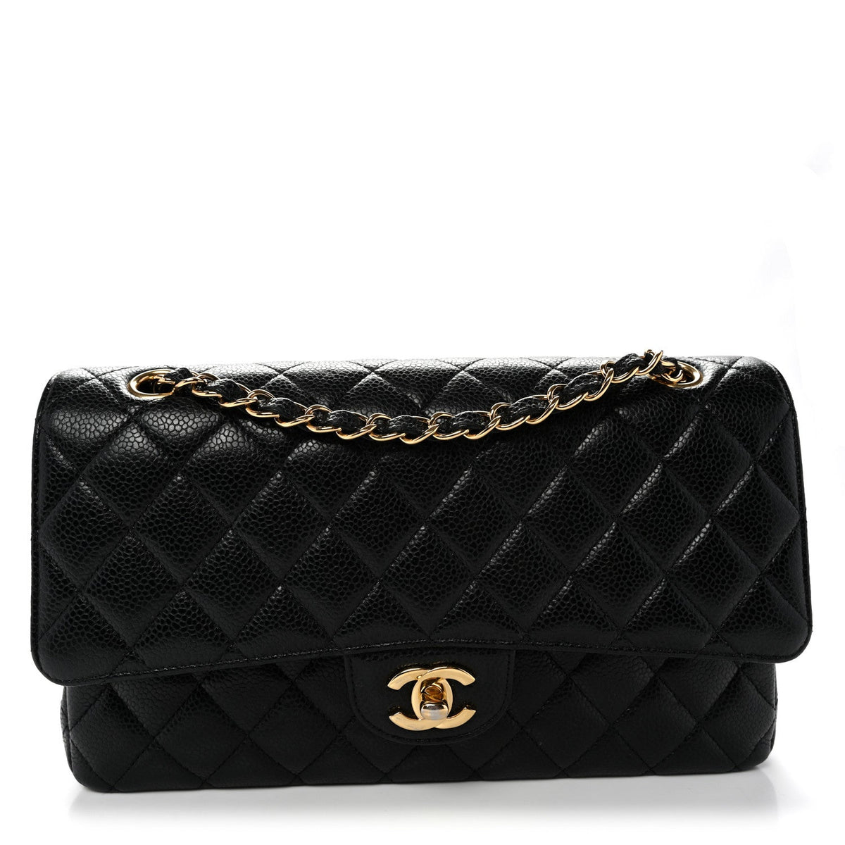 Caviar Quilted Medium Double Flap Black