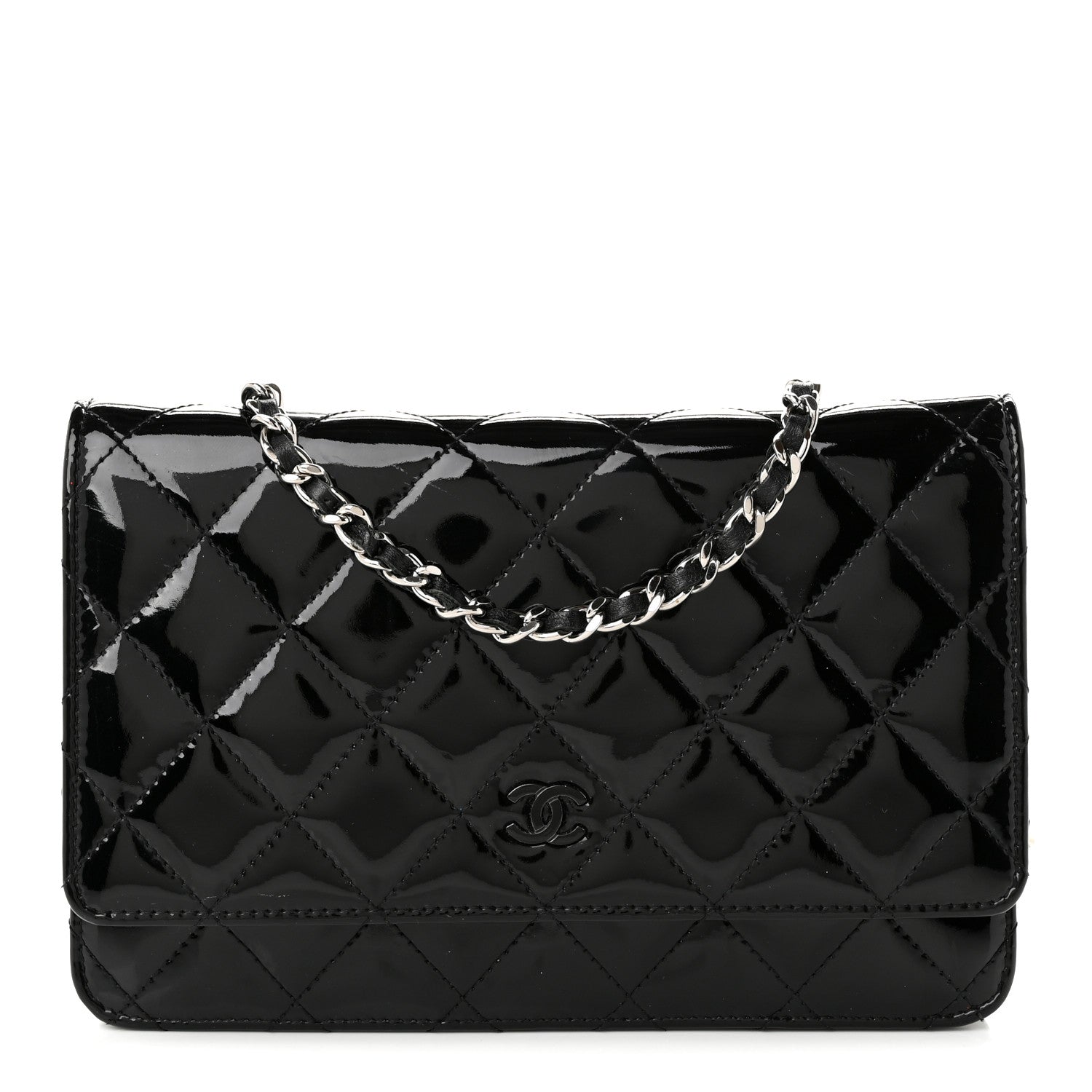 Patent Quilted Wallet On Chain WOC Black