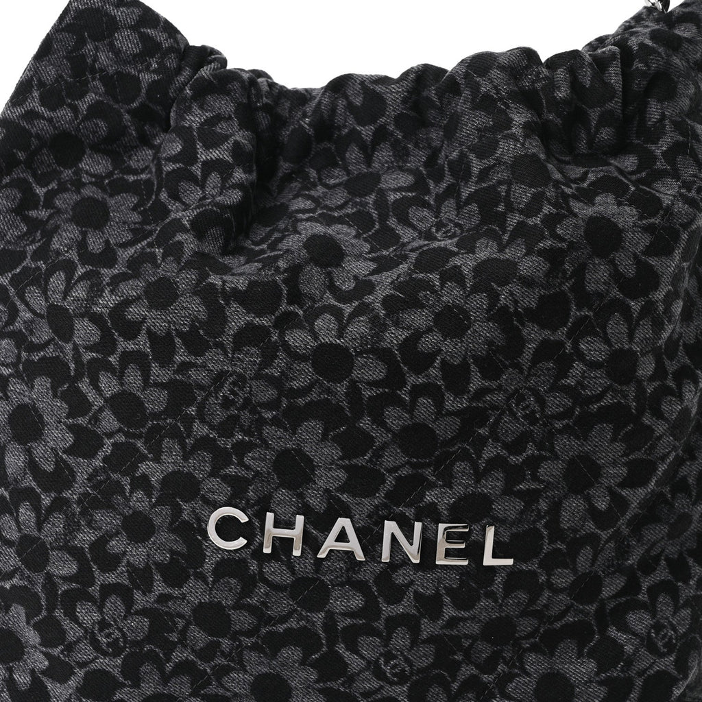 Denim Quilted Floral Print Small Chanel 22 Black