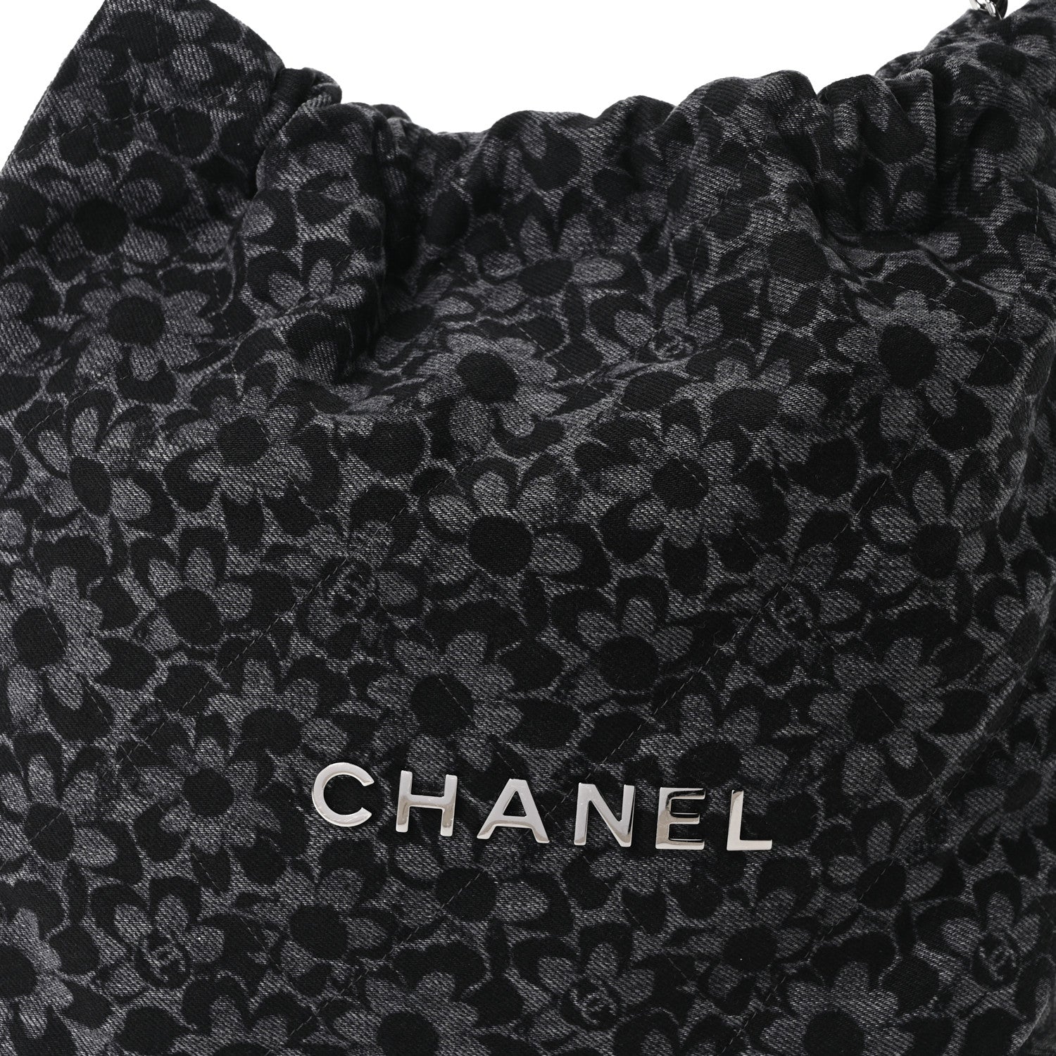 Denim Quilted Floral Print Small Chanel 22 Black