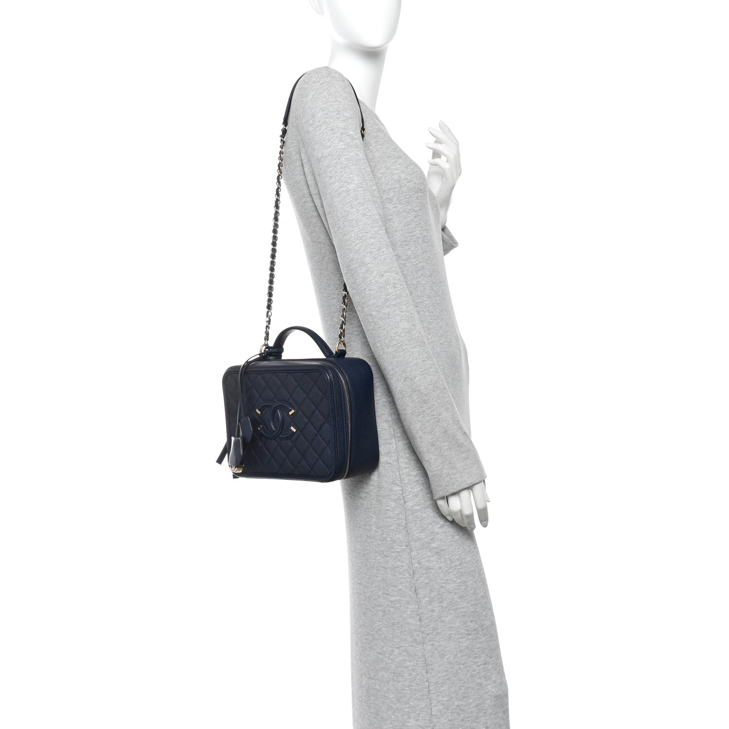 Caviar Quilted Large CC Filigree Vanity Case Navy