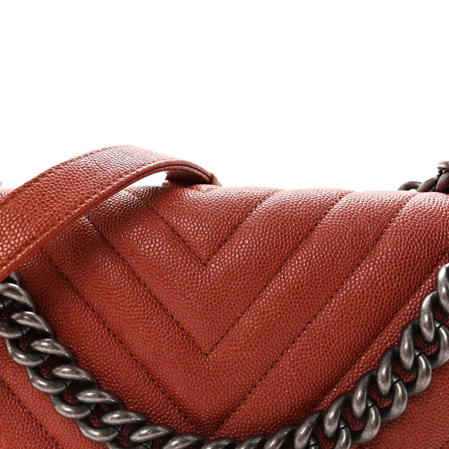 Metallic Caviar Chevron Quilted Medium Boy Flap Orange