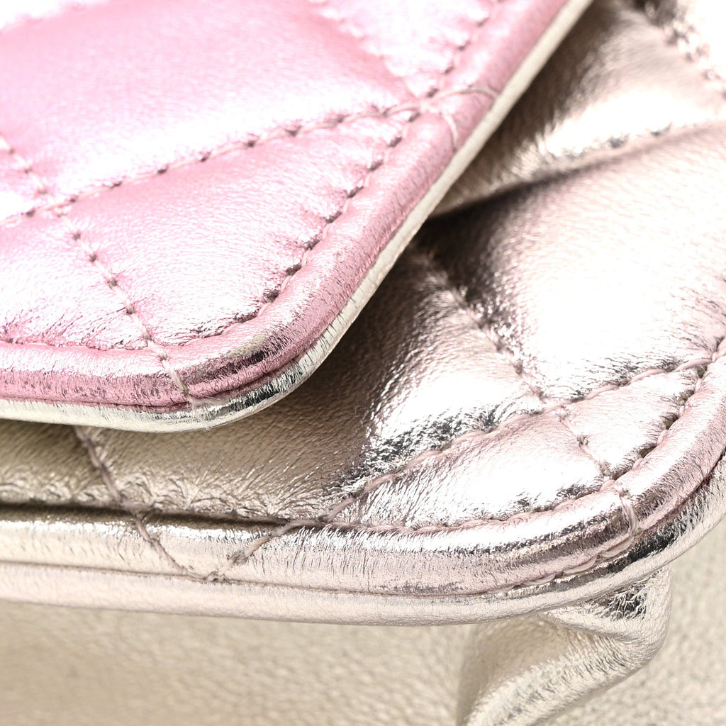 Gradient Metallic Lambskin Quilted Like A Wallet Wallet On Chain WOC Gold Pink