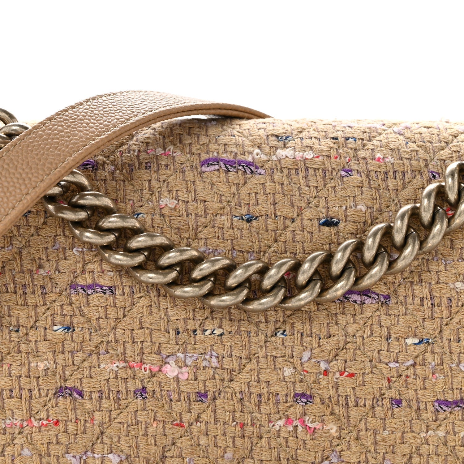 Calfskin Tweed Medium Boy Flap Dark Beige