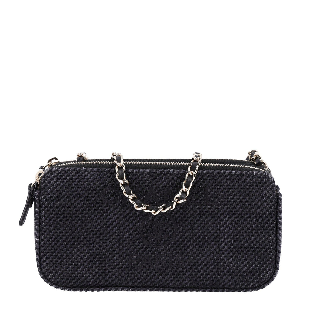 Lurex Straw Small Deauville Clutch With Chain Black