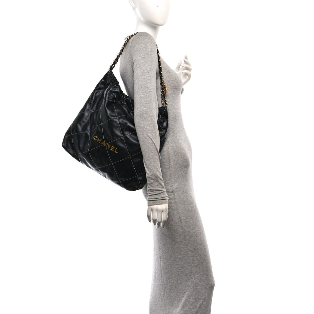Shiny Calfskin Stitched Chanel 22 Black White