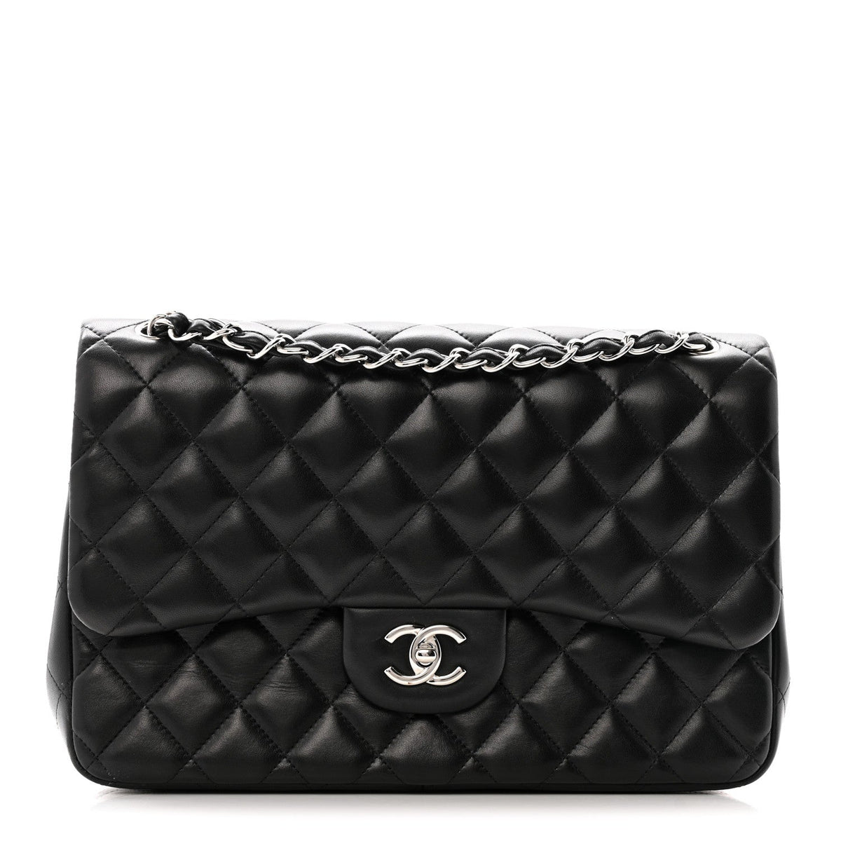 Lambskin Quilted Jumbo Double Flap Black